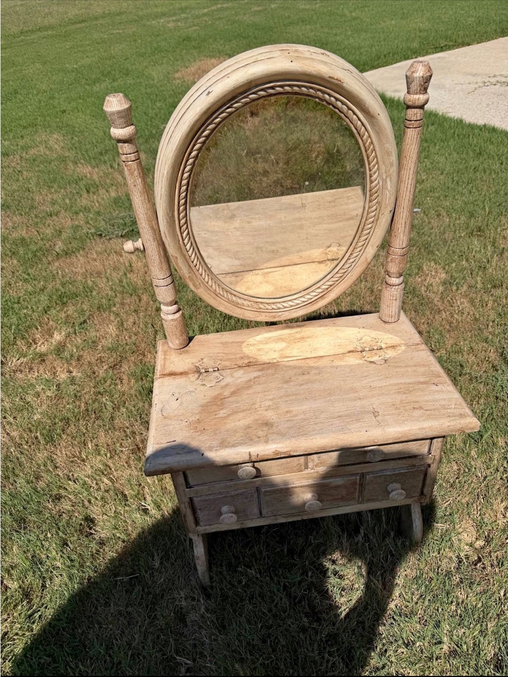 Wooden Vanity Mirror Table in Light Natural Finish